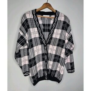 Vintage Cambridge SportsClub Women Cardigan Black Plaid Should Pad 90s Medium
